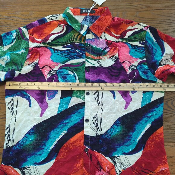 JOGAL Shirt size Large short sleeve Colorful Abstract Print Button-Up - Picture 7 of 11